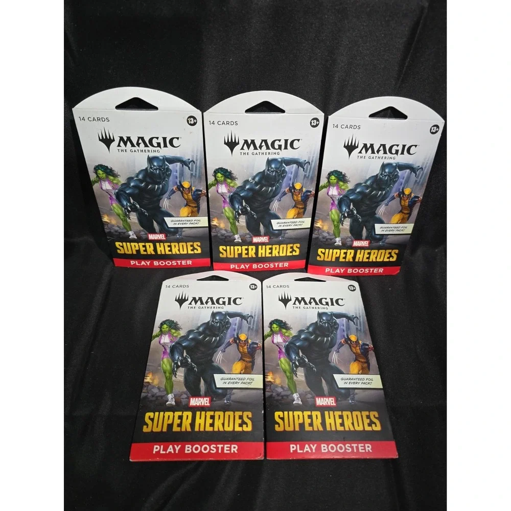 Magic The Gathering Marvel Super Heroes Play Booster 5 Pack Lot Sleeved MTG